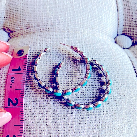 Western Style Turquoise Hoop Earrings - Picture 6 of 6